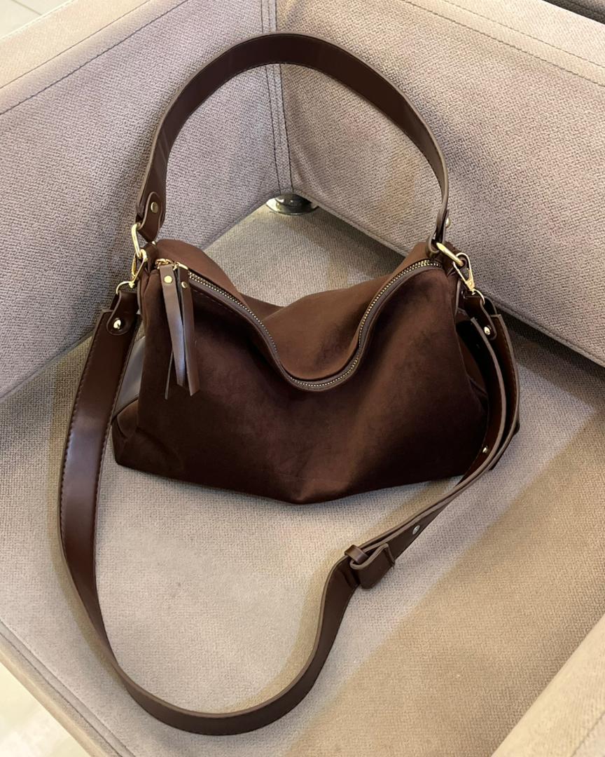 کیف دوبند قهوه ای مخمل قهوه ای جدید